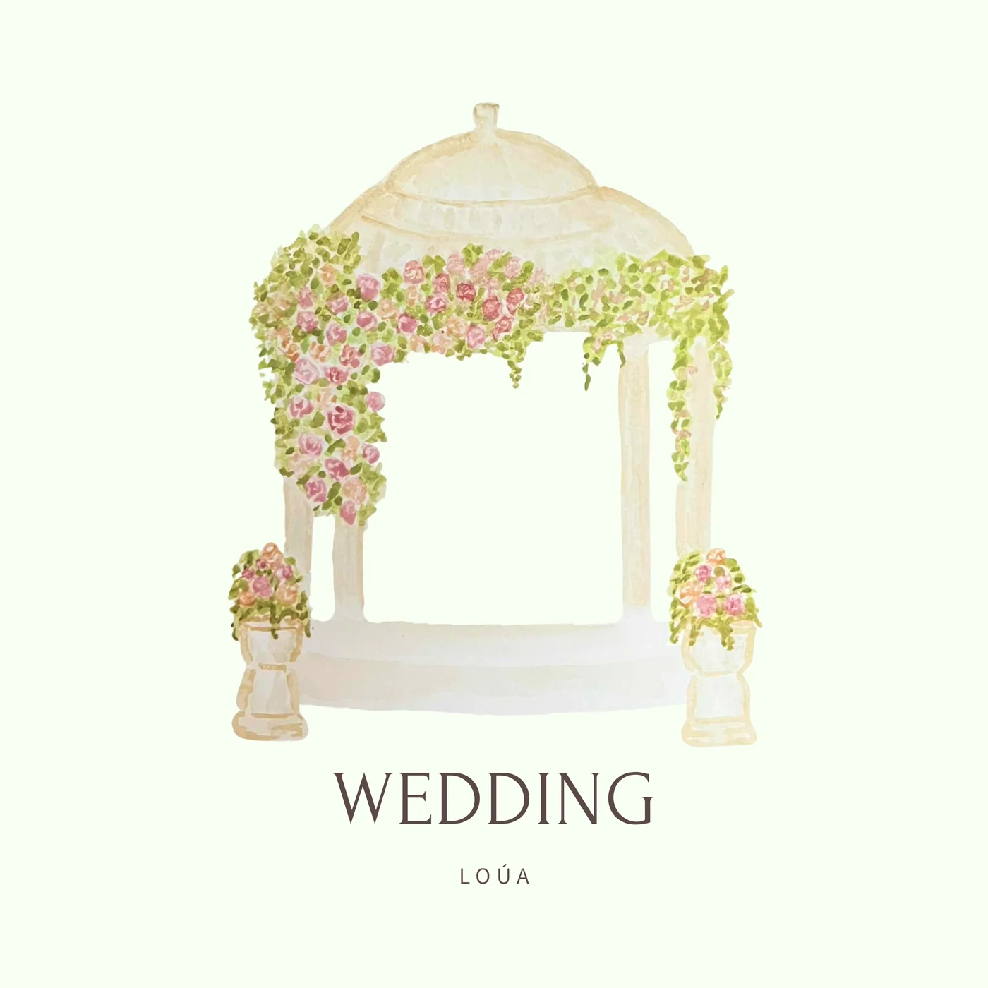 Coverart til Loúas EP Wedding med akvarelpergola og blomster.